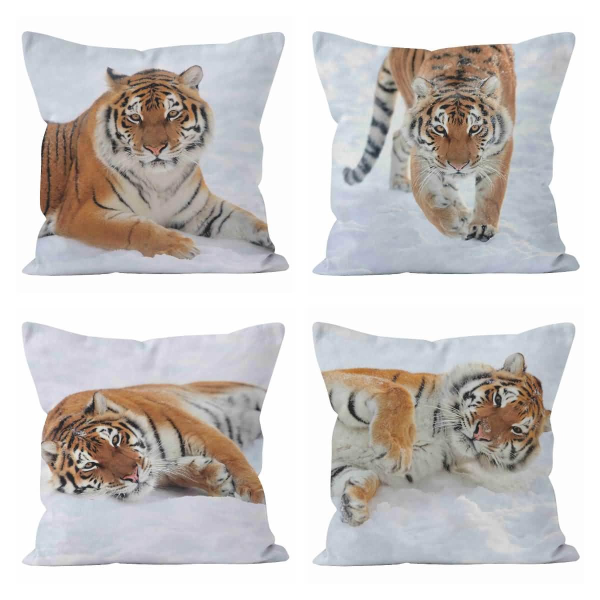 Japandi - Juego de 4 fundas de cojín de lino para exteriores, para muebles de patio, 50 x 50 cm, fundas de almohada de tigre para niños, decoración de sofá, sala de estar, sofá