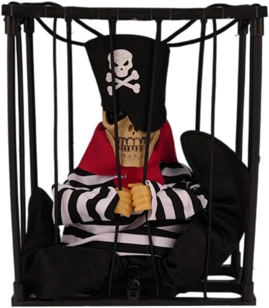 Hanging Specter Skull In Cage Props Halloween Decorations Easy Setup Party Supplies For Decoration Animated Decoration Skull Cage Props With Sound And Light