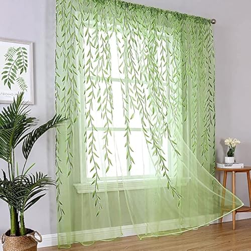 Broshan Green Sheer Window Curtain - Pocket Design Sheer Curtain With Pattern Leaf Printed Curtains Green Sheers Voile Sheer Window Curtain Panels For Bedroom Living Room Nursery #TOP3