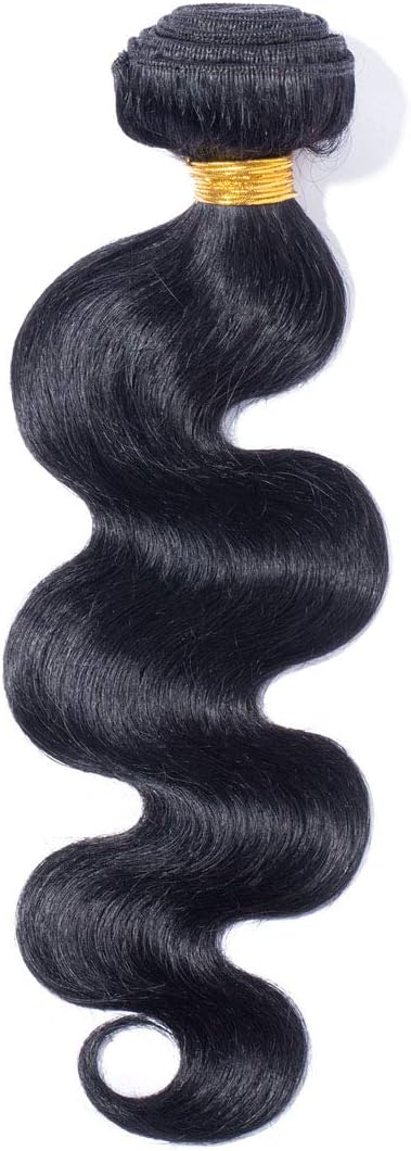 SEGO7A Virgin Hair Bundles Sew in Hair Extensions Body Wave Wavy 100% Unprocessed Brazilian Human Hair Weave Hair Weft Extensions for Women #1B Natural Black 14 Inch 100g