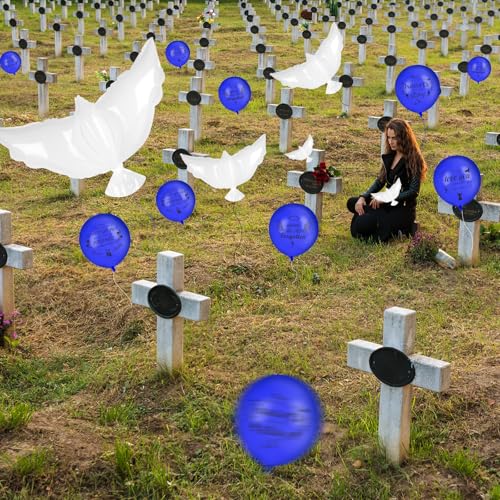 Image of 4PCS White Dove Balloons and 35PCS Memorial Balloons to Release in Sky Memorial Balloon for Release Happy Heavenly Balloon for Condolence, Funeral, Anniversary, Remembrance Services