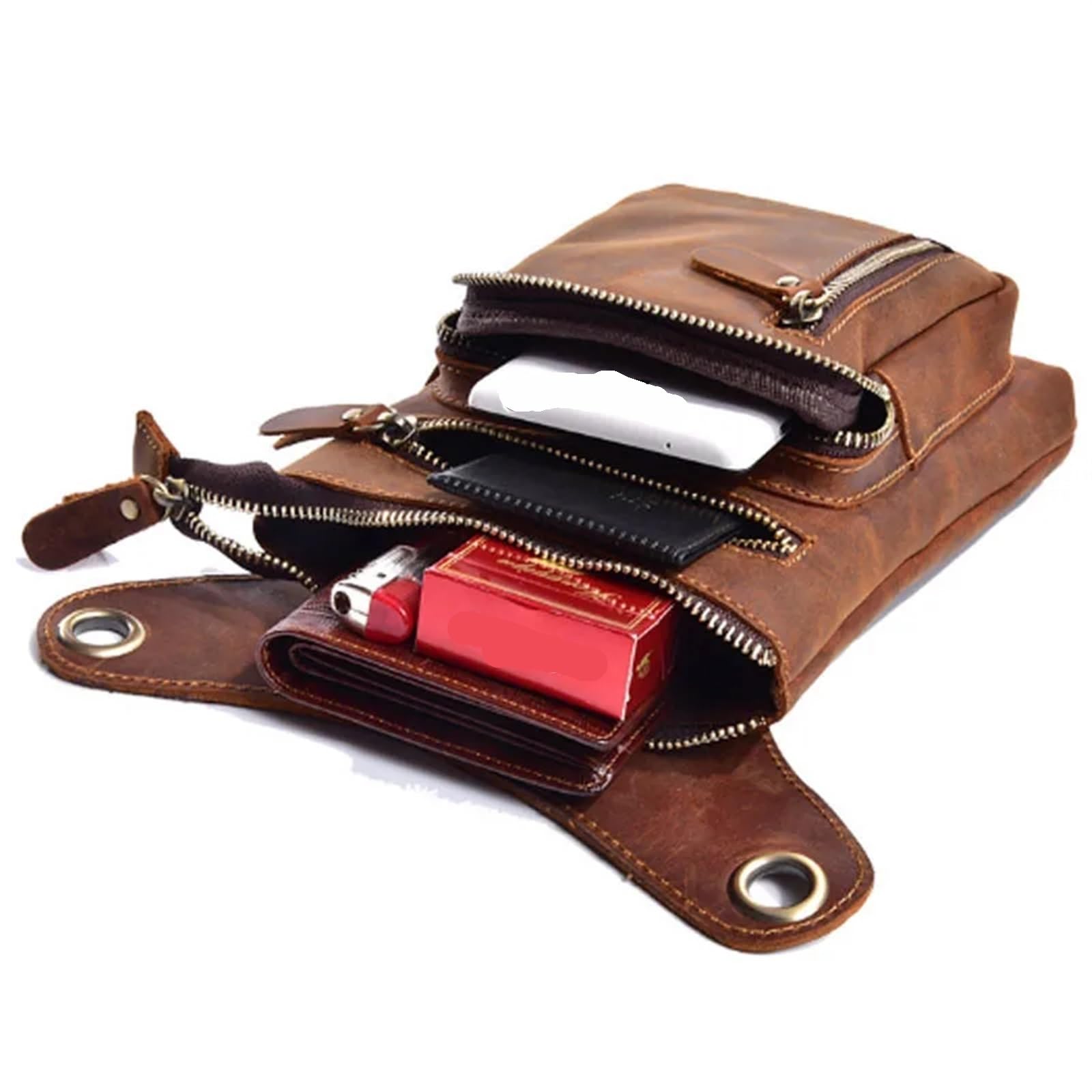 Borsa da Gamba a Goccia in Pelle di Mucca da Uomo, Marsupio da Motociclista, Marsupio da Cintura, Marsupio in Vera Pelle per Le Avventure all'aperto, Il pendolarismo(Brown)