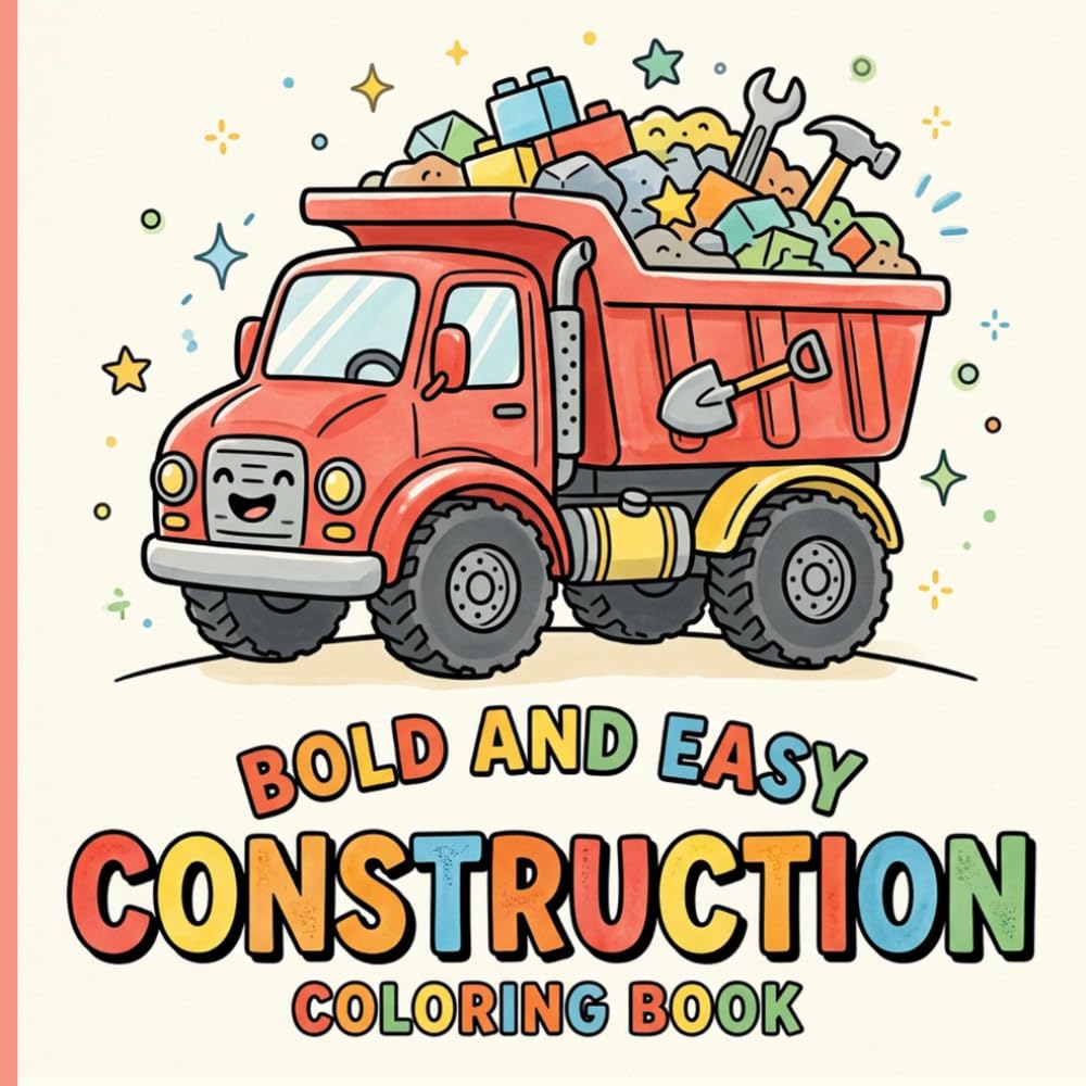 Bold and Easy Construction Coloring Book: Simple Thick-Lined Diggers Tractors and Bulldozers for Fun Screen-Free Activities Designed for Kids Ages 3-7