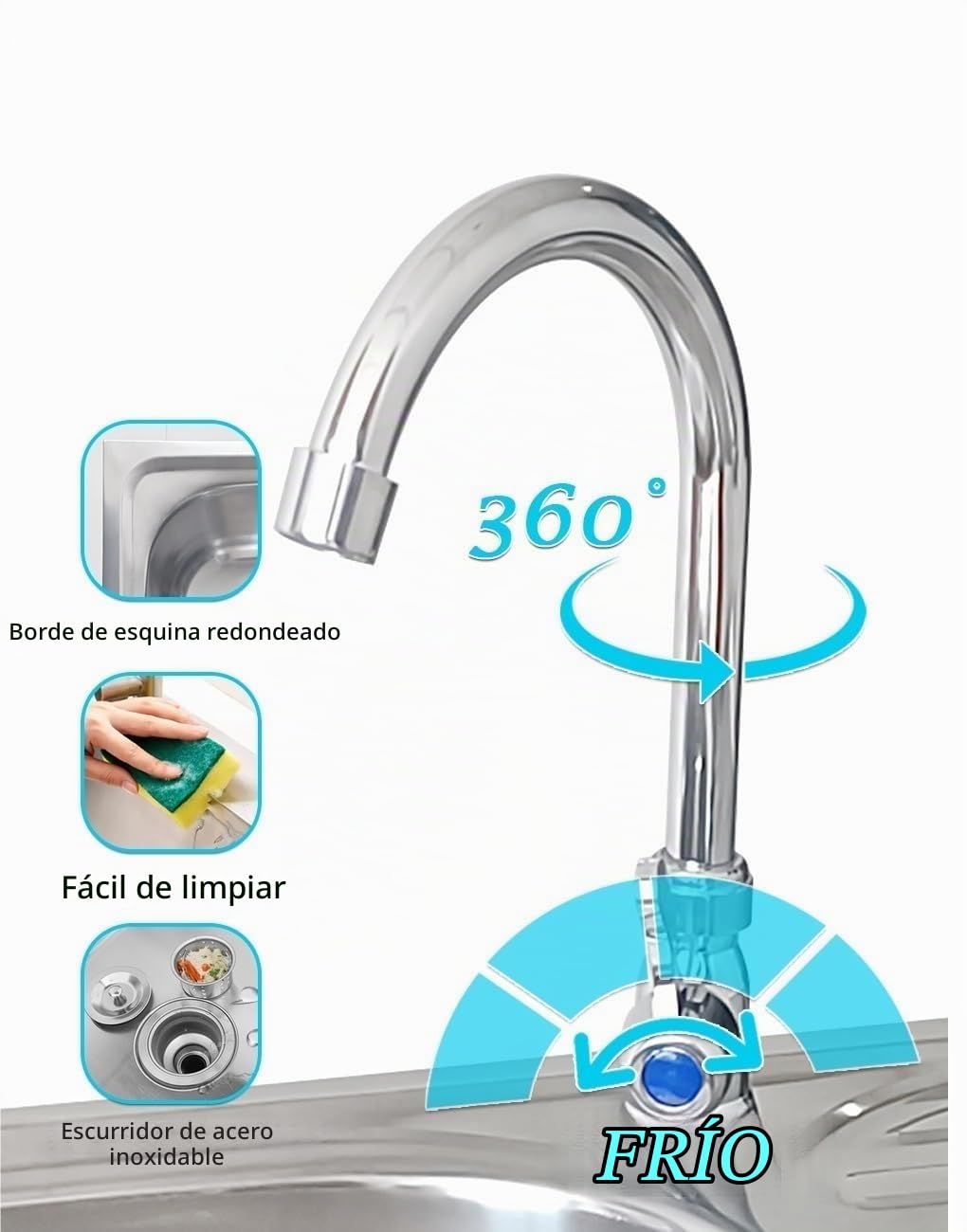 Fregadero Cocina fregadero Exterior Jardin lavamanos Portatil Con Kit De Drenaje + Grifo Fregadero Fregaderos Comerciales Fácil De Limpiar Color Acero Inoxidable para Cocina Restaurante Garaje