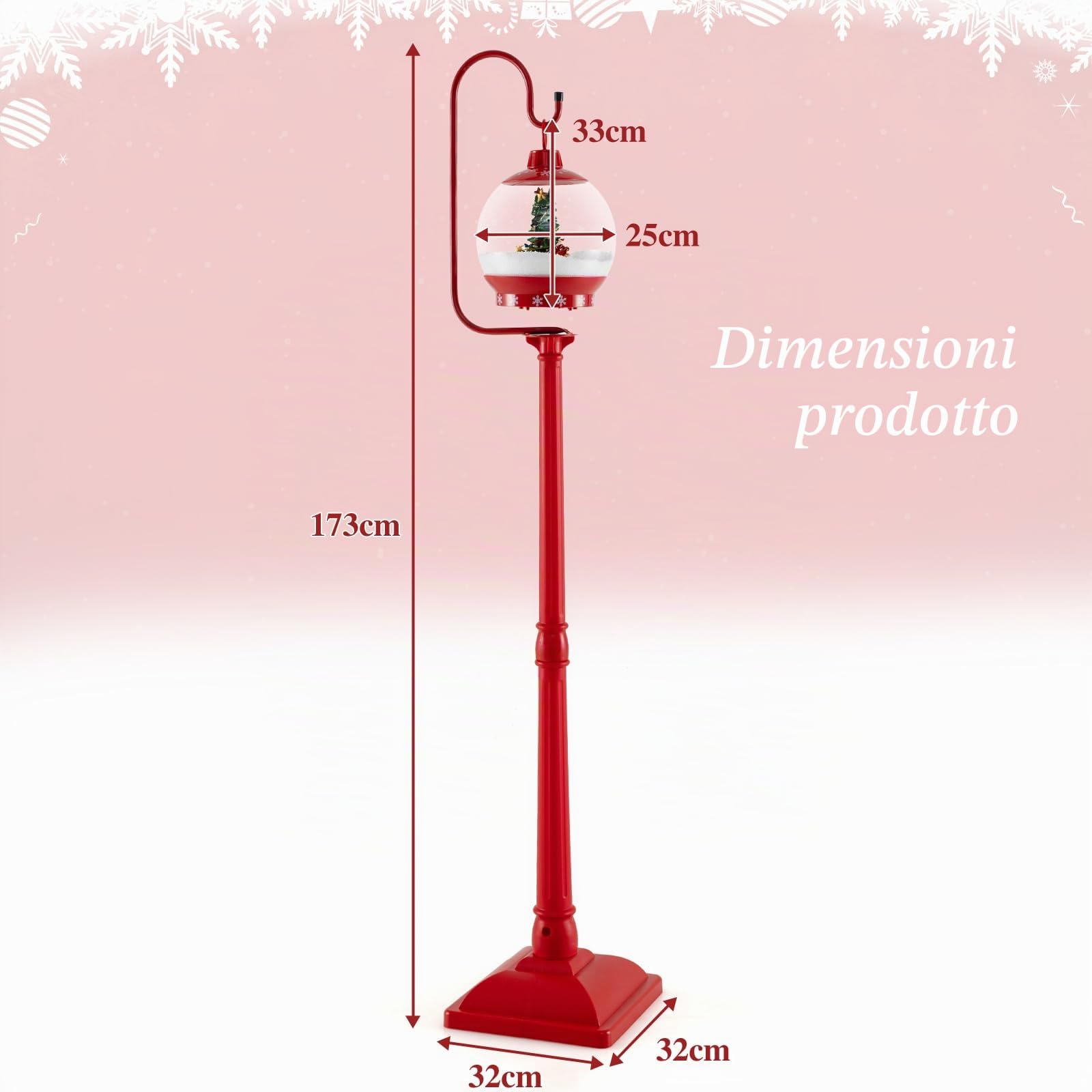 SOARS Decorazioni Natalizie, Lampione Natalizio con Neve 170 CM, Musica, Lanterna Natalizia Sfera di Cristallo Girevole a 360°, Fiocchi di Neve, Albero di Natale, Addobbi Natalizi per Esterno Interno