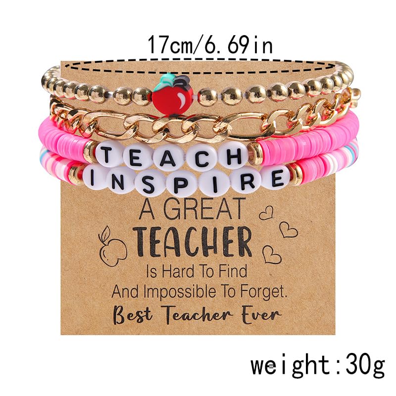 COLORFUL BLING Teacher Appreciation Bracelet Gifts with Card Handmade Love Teach Inspire Letter Bracelets Heishi Surfer Clay Beaded Stretch Bracelet Back to School Graduation Jewelry2