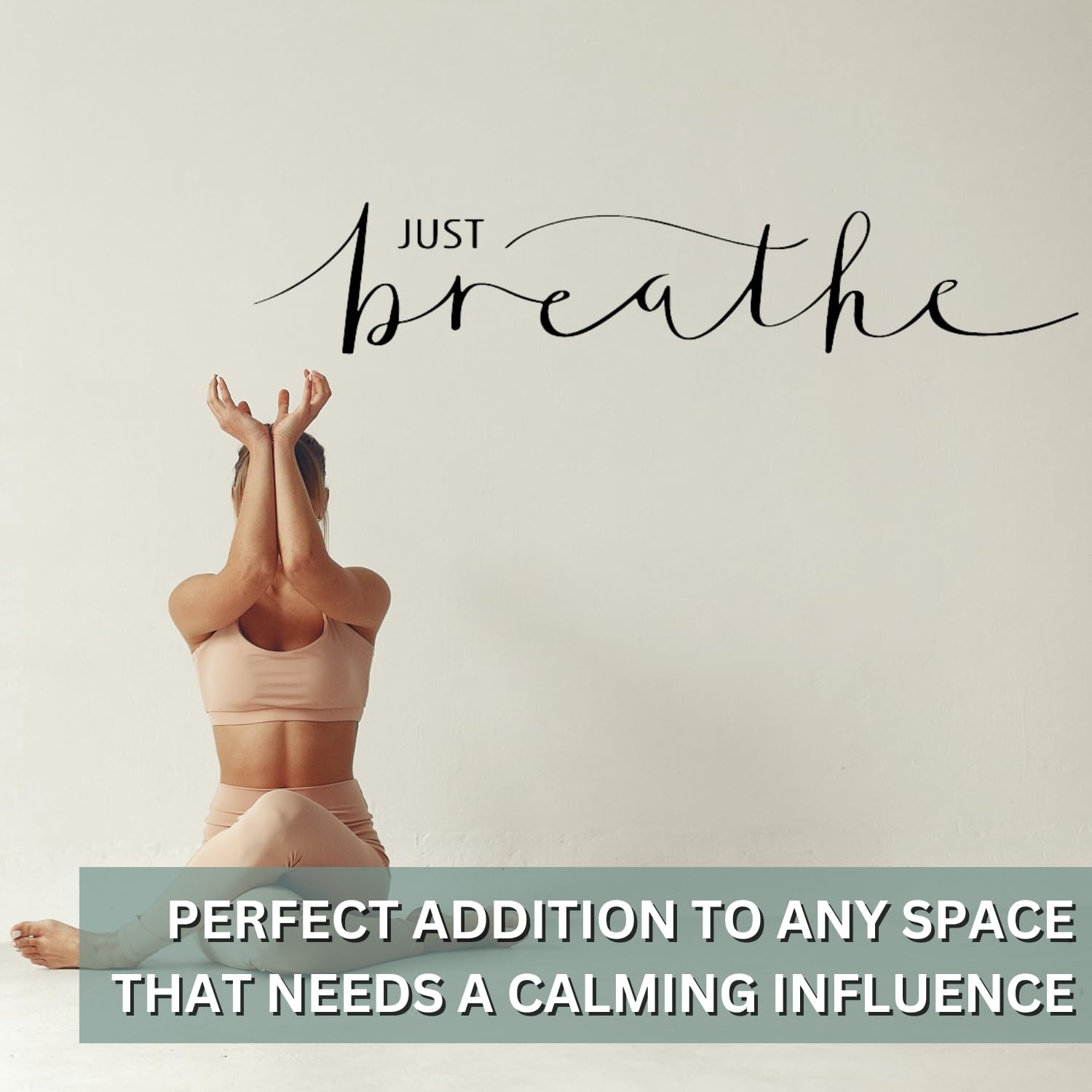 Aldera Graphics Vinilo adhesivo de pared con cita inspiradora – Just Breathe Words Letras Pegatinas Decoración – 28 x 5.5 pulgadas, Negro mate – Mural de decoración del hogar – Yoga Positivo Relax Art