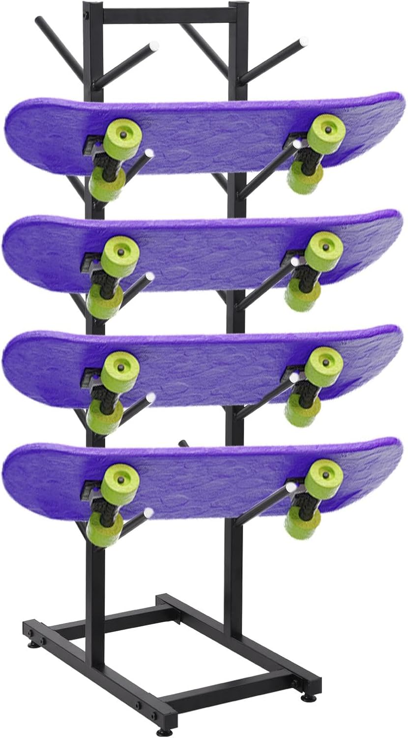 Home Gym Organize Holder 5-Tiers Snowboard Display Rack, Metal Snowboard Storage Rack Stand for Skis/Skateboards/Scooter, Floor Display Stand for Garage/Shop