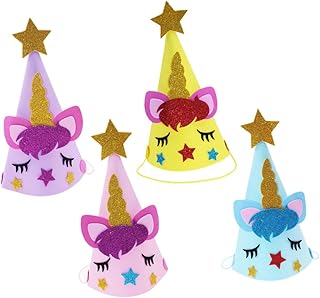 Toyvian 4piezas Sombreros De Fiesta De Unicornio De Eva Para Cumpleaños Infantiles Azul Amarillo y Para Fiestas Temáticas De Unicornio