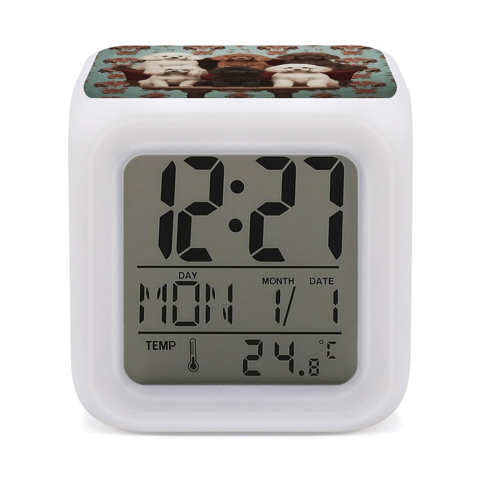 VstaDank Poodles Dogs Digital Alarm Clock LED Display Screen Color Change Alarms Clock Smart Alarm Clock Wake Up Digital Clocks with 7 Color Nightlight for Bedroom