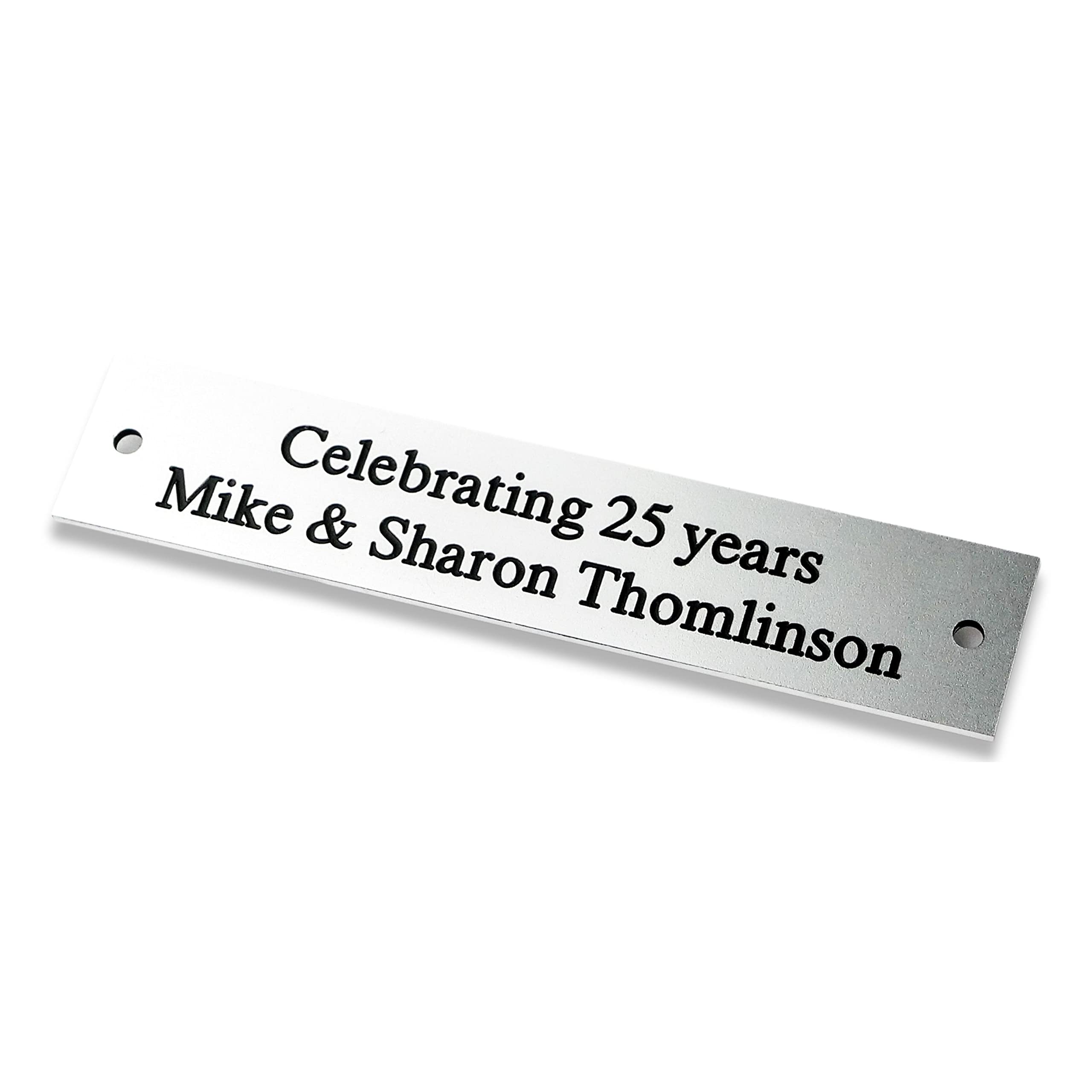 Rectangular satin silver aluminium engraved nameplate, Small 100mm x 20mm. Personalised engraved memorial plaque