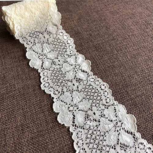 LUMKET 2.5 Inches Wide Stretch Lace Ribbon Trim Lace Fabric with Floral Pattern for Bridal Wedding Decorations, Sewing DIY Making and DIY Crafts-5 Yards (Ivory)