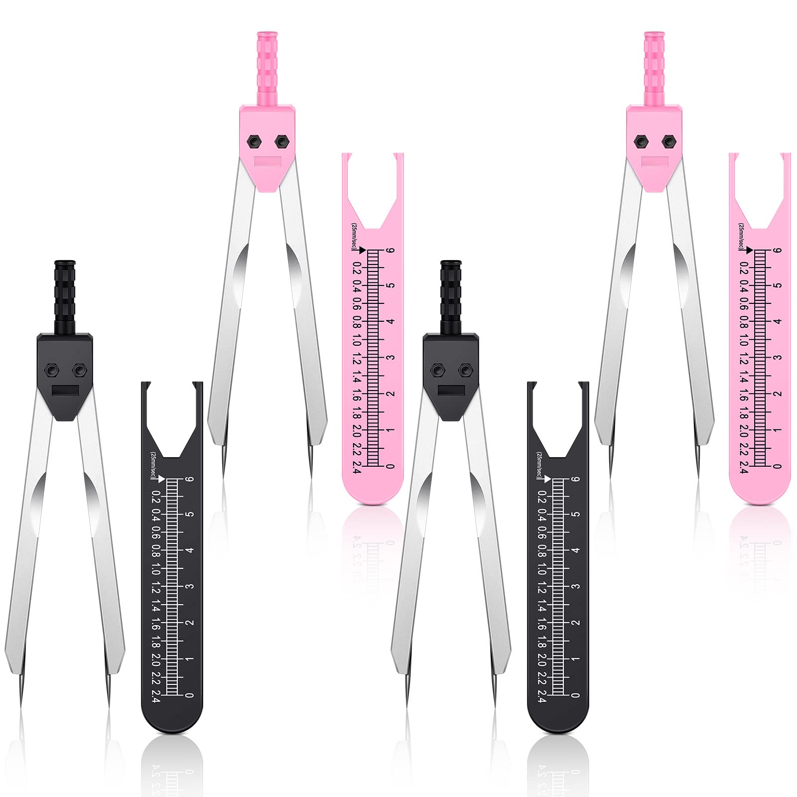 Frienda 4 Pieces EKG Caliper ECG Calipers Measuring Tool with Ruler Electrocardiogram Drafting Divider for Nursing (Black and Pink)