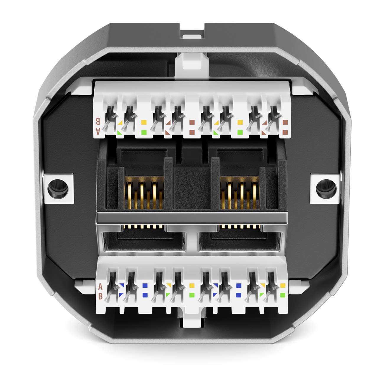deleyCON Toma de Red CAT6a - 2x RJ45 Blindado Montaje Empotrado Ethernet 10 Gbit - Cable de Conexión e Instalación LAN - Blanco | Blindado, montaje empotrado, 10 Gb Ethernet red LAN Lata, cable de conexión, cable de red y cable de instalación