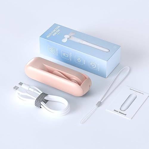 Miniatura 9 de Lerat Ventilador de mano portátil, mini ventilador de mano 2 en 1, funciona con pilas 8-15 horas de trabajo, ventilador plegable personal recargable