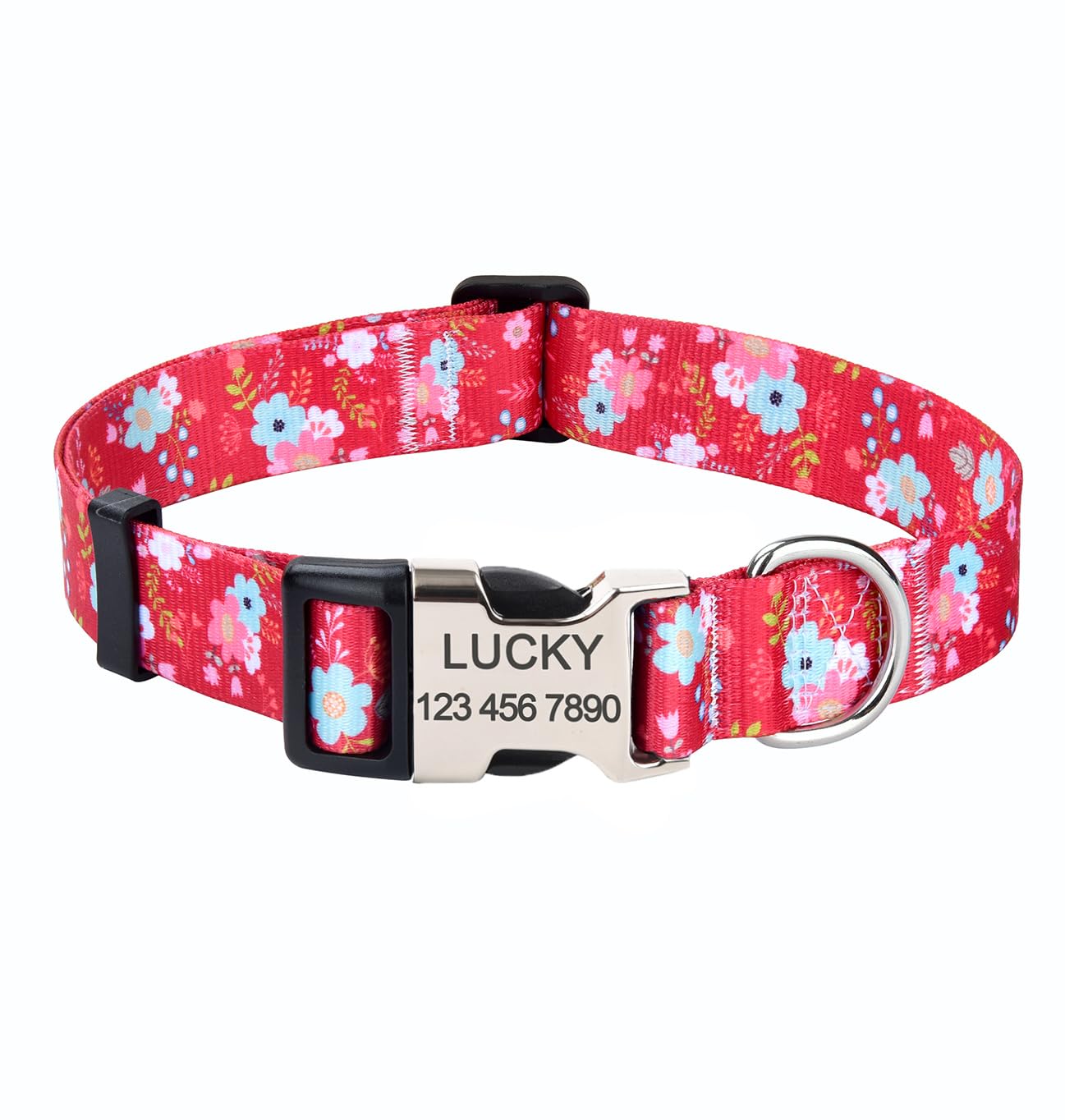 Mihqy Personalized Dog Collars, Customized Dog Collar with Name and Phone Number, Multiple Patterns & 4 Sizes Floral Geometry Dog Collar for Puppy Small Medium Large Dogs(Red Floral,S) — image 1
