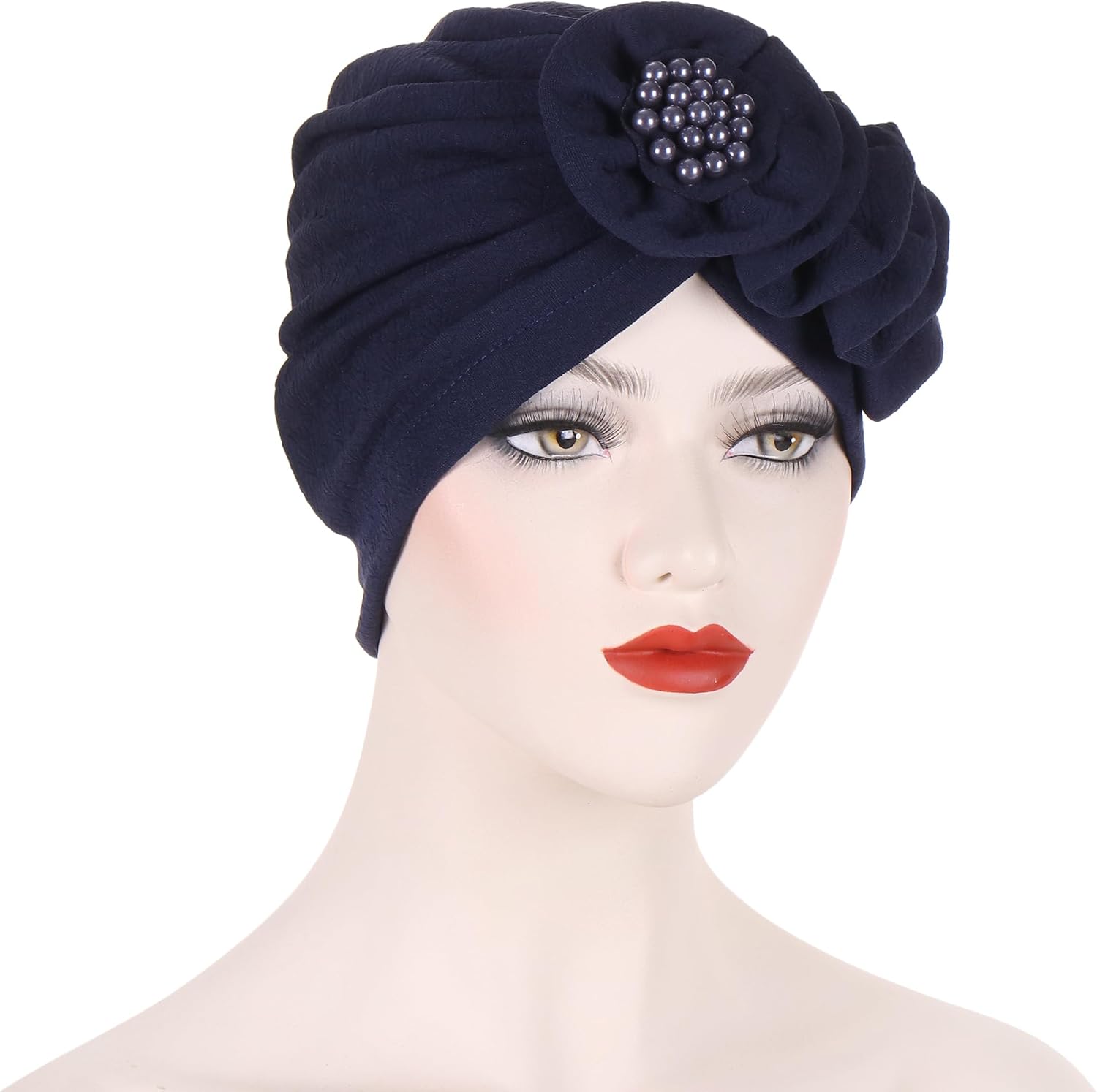 YYAOJHAO Women Turban Flower Caps - Elastic Beaded Solid Headwrap Chemo Beanies Cancer Headwear Hats for Hair Loss Cover - Image 3