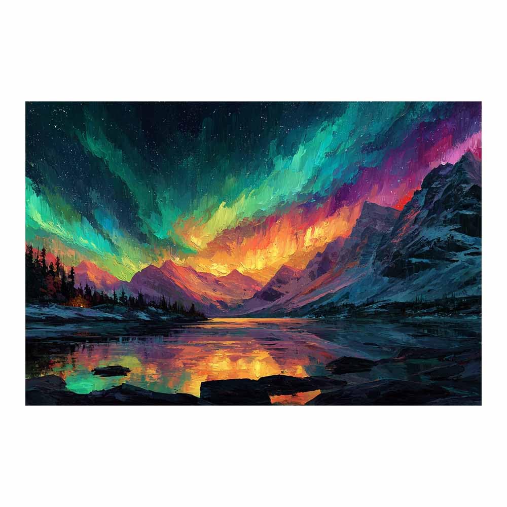 HUYEEI Canvas Print Wall Art Aurora Lake Modern Nature Landscape Poster, for living room, bedroom,Corridor Office Room Decoretc.(multicolored)-70x100cm Unframed