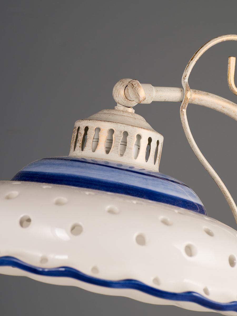 Tischlampe Keramik shabby weiß blau handbemalt Landhausstil Nachtischlampe