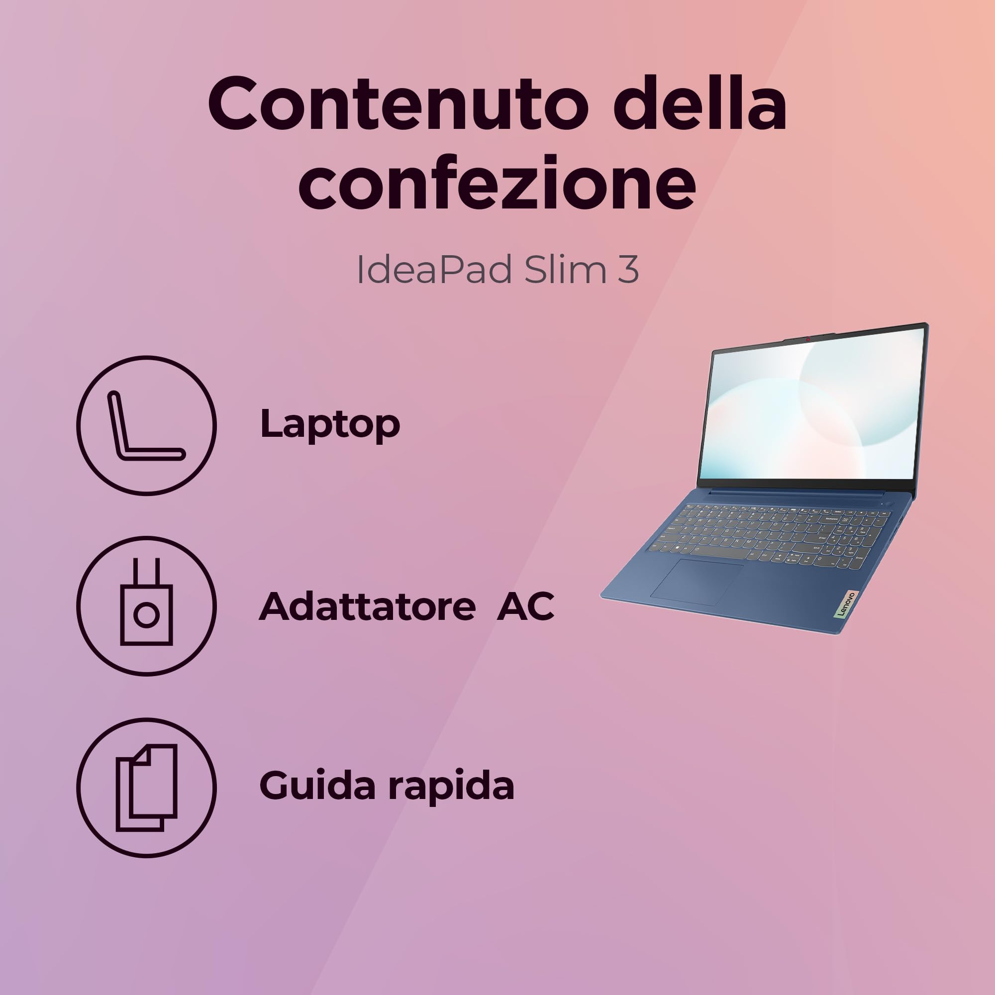 Lenovo IdeaPad Slim 3 Notebook 15,6” FHD (1920x1080), AMD Ryzen 5 7520U, 16GB RAM, 512GB SSD, Grafica Integrata, WiFi 6, Windows 11 Home - Stone Blue