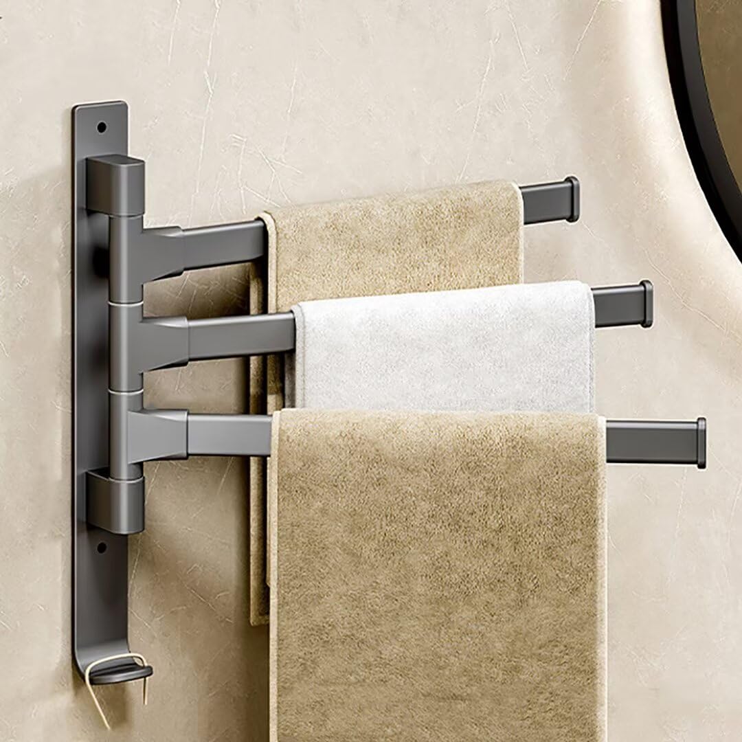 Porte-serviettes mural compact gris au design épuré pour salle de bain