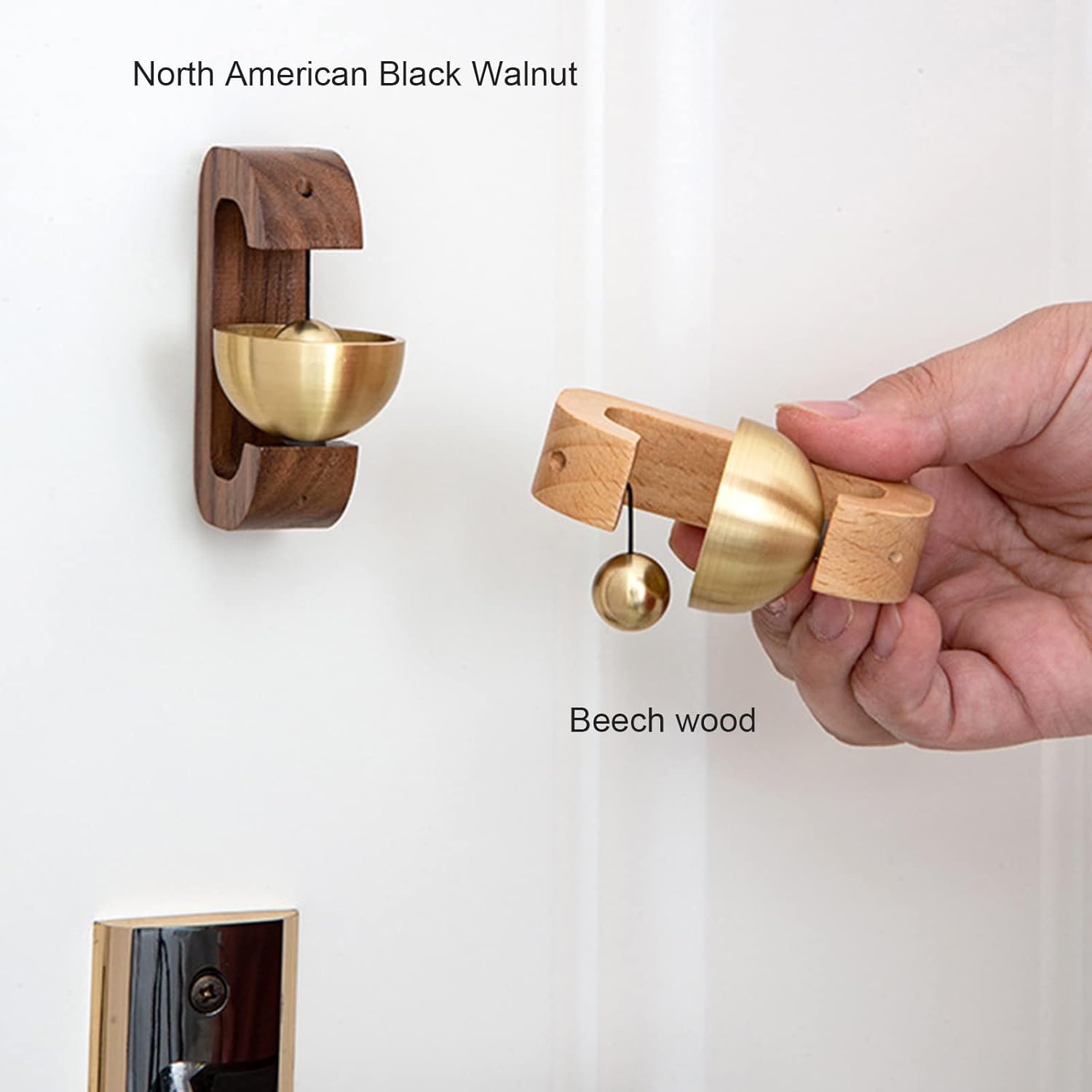 Suction-Door Wind Chimes, Magnetic Shopkeepers Bell for Door Opening Golden Silk Wood Doorbell Wind Chime, Good Luck for Women Men Kids, for Valentine's Day(B)