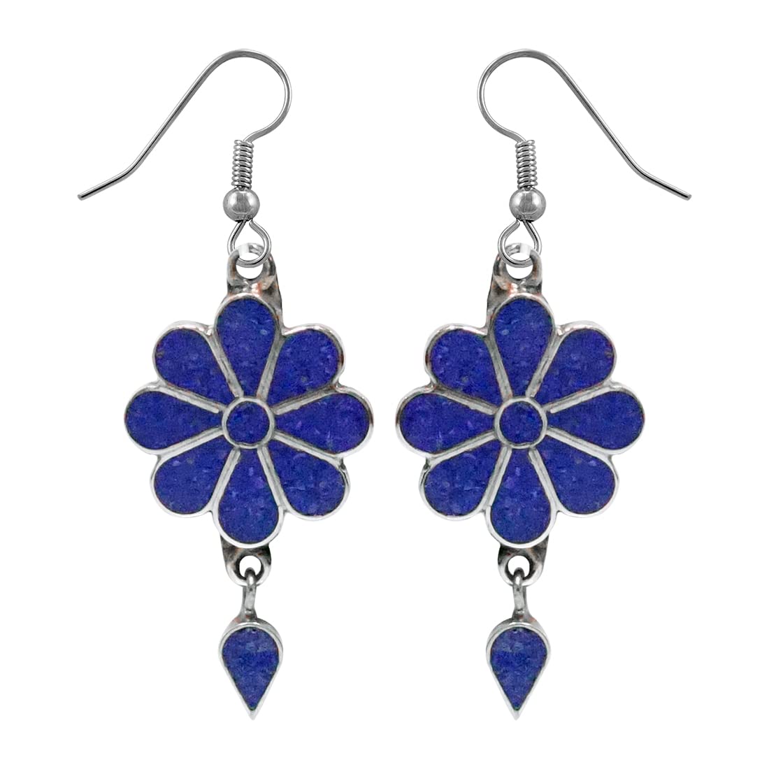 Handmade Drop Earrings, Gemstone Inlay Earring for Women, Boho Jewelry, Fashion Earrings for Gifts, Silver Plated Earrings, Flower Design Earrings