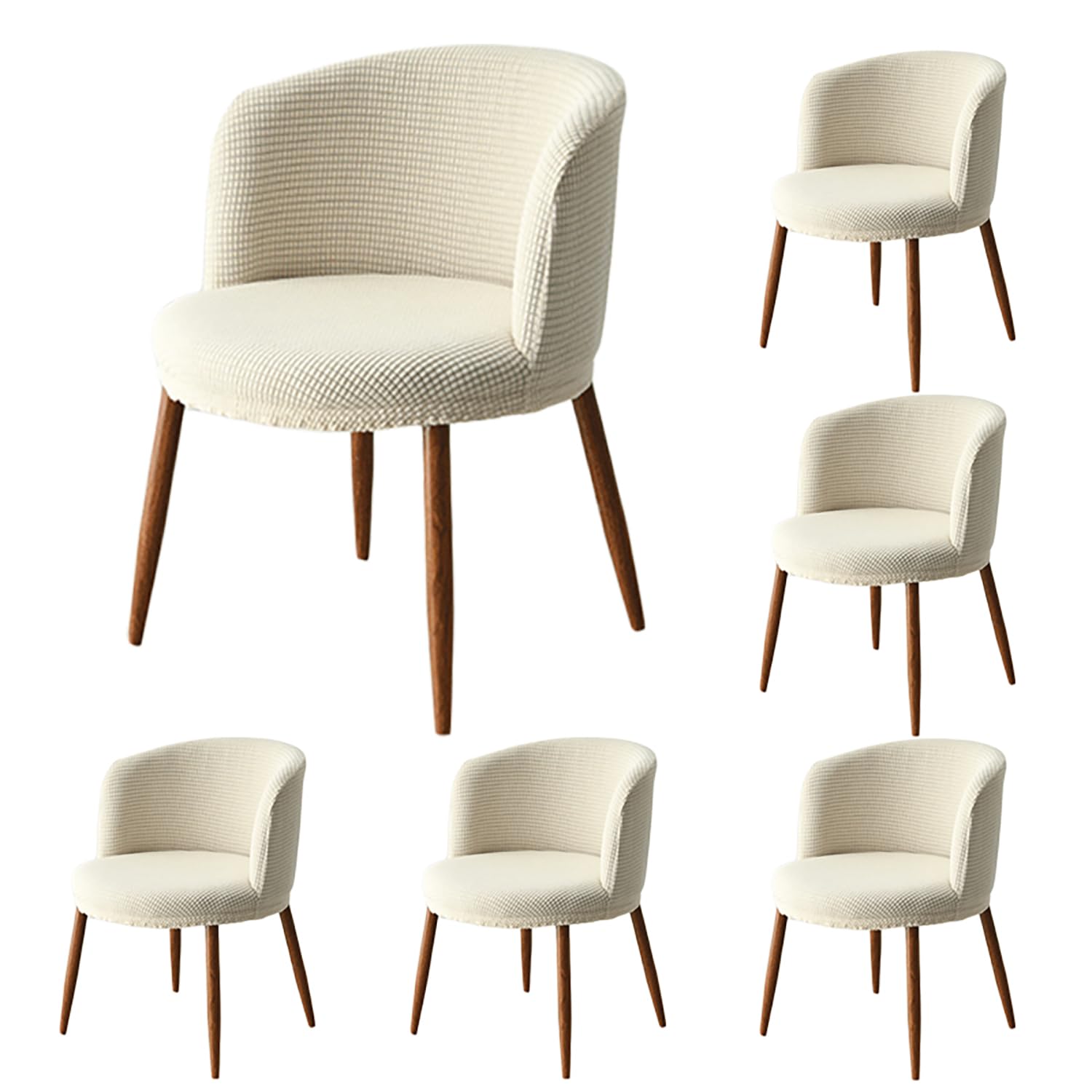 Housse De Chaise Ronde Incurvée Lot de 1/2/4/6 Housse De Siège Élastique Épaissie Couverture De Chaise À Dossier Bas Couvre Chaise Cosmétique pour Salle À Manger Hôtel Café,Beige 6pcs