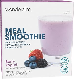 WonderSlim Berry Yogurt Meal Replacement Smoothie: 15g Protein, 100 Calories, 24 Vitamins & Minerals, Gluten Free (7 Pack)