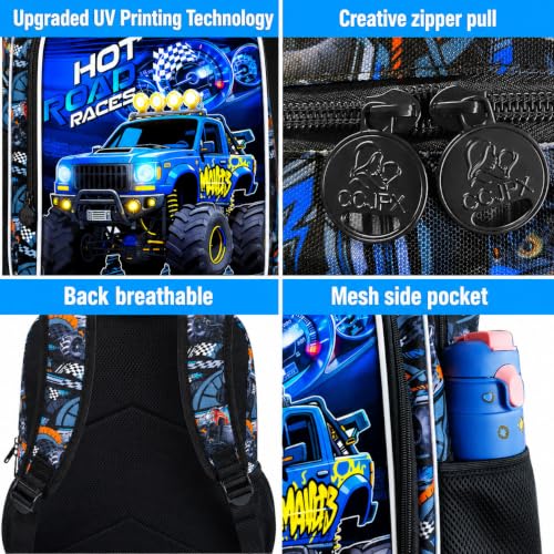 Image of WZLVO 3PCS Boys Truck Bookbag Set, 16 inch Cool UV Printing Kids Backpack /School Bag with Lunch Box & Pencil Bag for Preschool to Elementary - Blue Truck