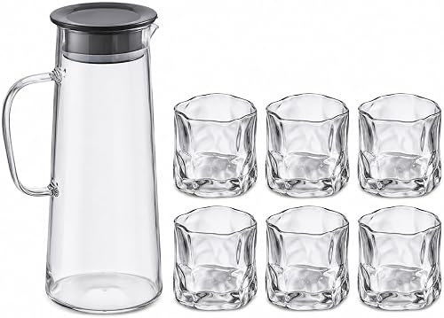 Glass Pitcher and Tumbler Set, 1 Jug with 6 Glasses