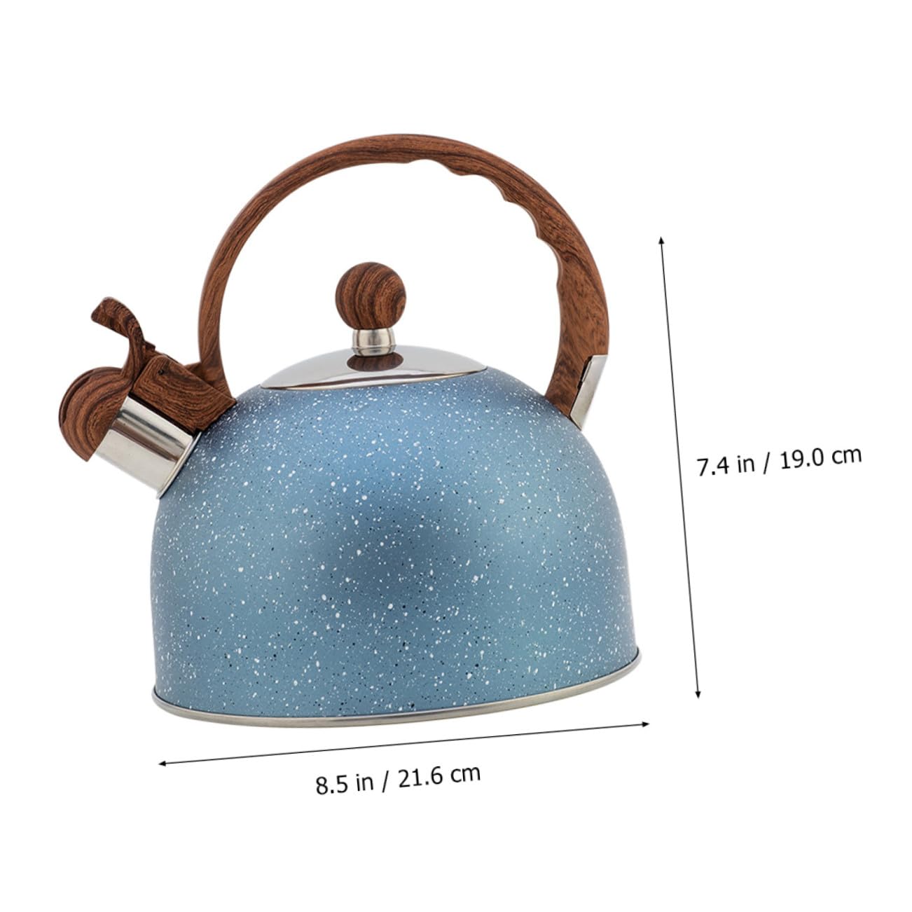 2,5l Blauer Teekessel aus Edelstahl mit Pfeife und Holzoptikgriff Geeignet für Induktion Anti Verbrühend für Zuhause und Restaurant
