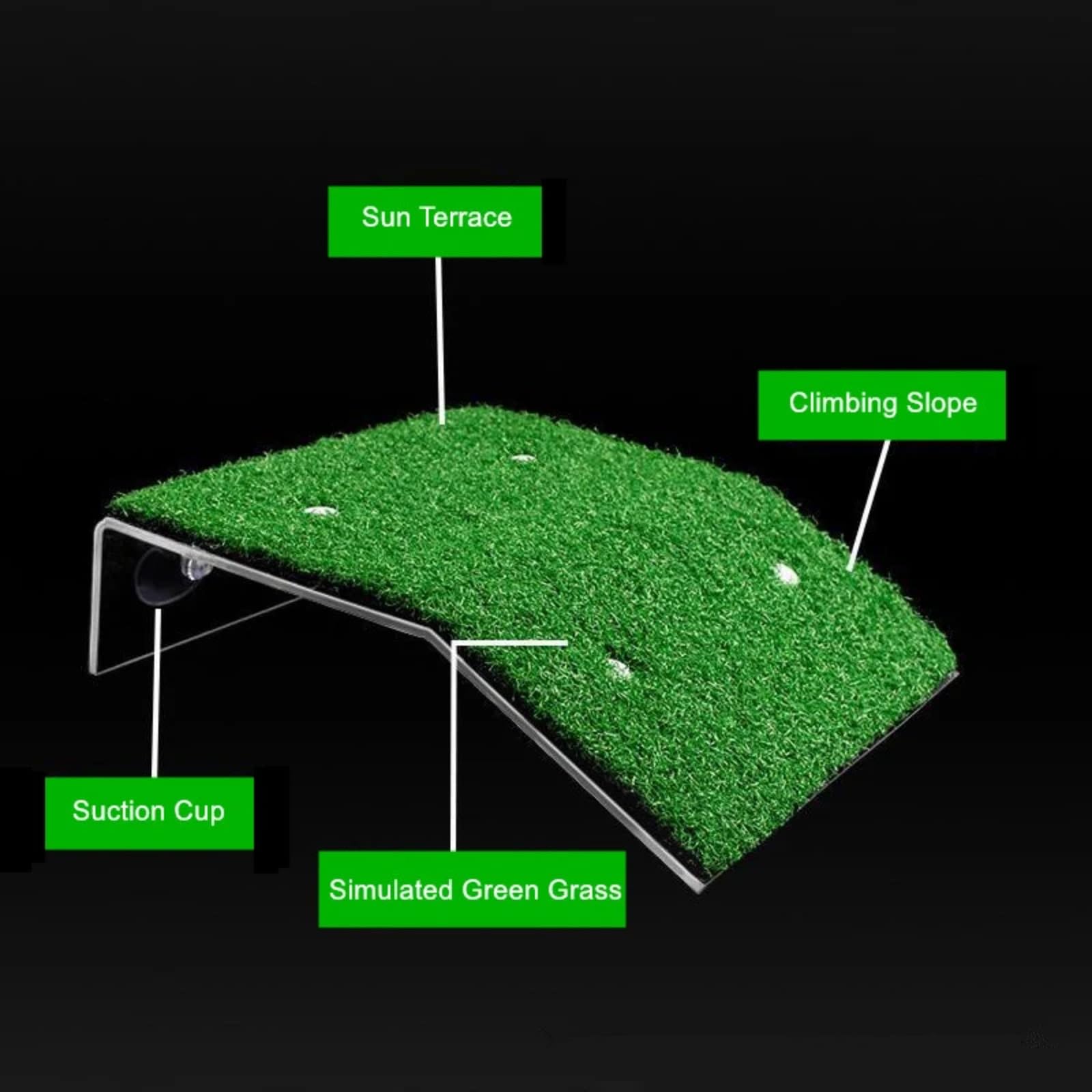 Turtle Basking Platform - Rampa de césped artificial flotante | Accesorio de terrario para reptiles y anfibios | PP no tóxico con ventosas fuertes S/M/L