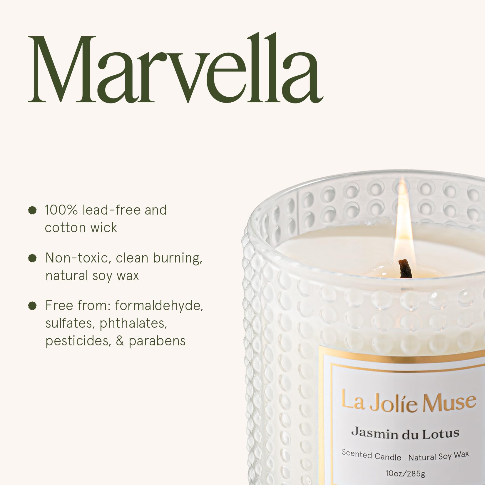 LA JOLIE MUSE Candele al gelsomino, regalo per donne, candela di lusso per la festa della mamma, candele di cera di soia naturale per la casa profumate, 75 ore, 283,5 g