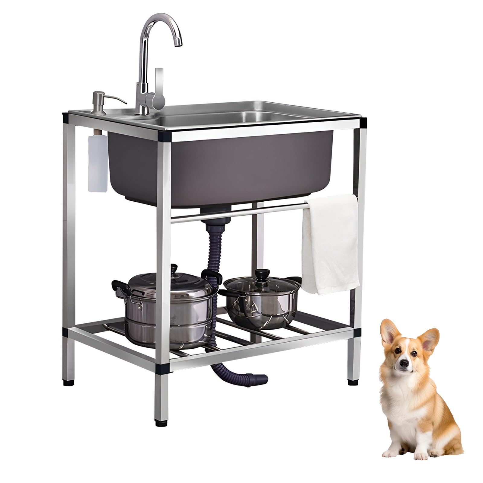 Évier utilitaire robuste grand volume pour le toilettage des animaux