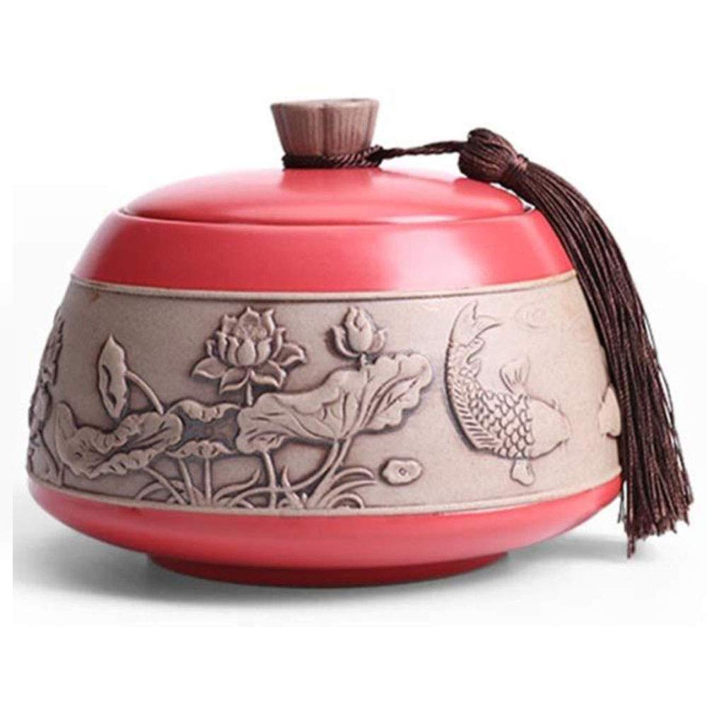 Tmendy Funeral Urn for Adult Ashes, Human or Pet Memorial Urns,Chinese Style Handmade Ceramics Hand Painted Keepsake-Burial Urn At Home or Cemetery or Niche (Color : Red)