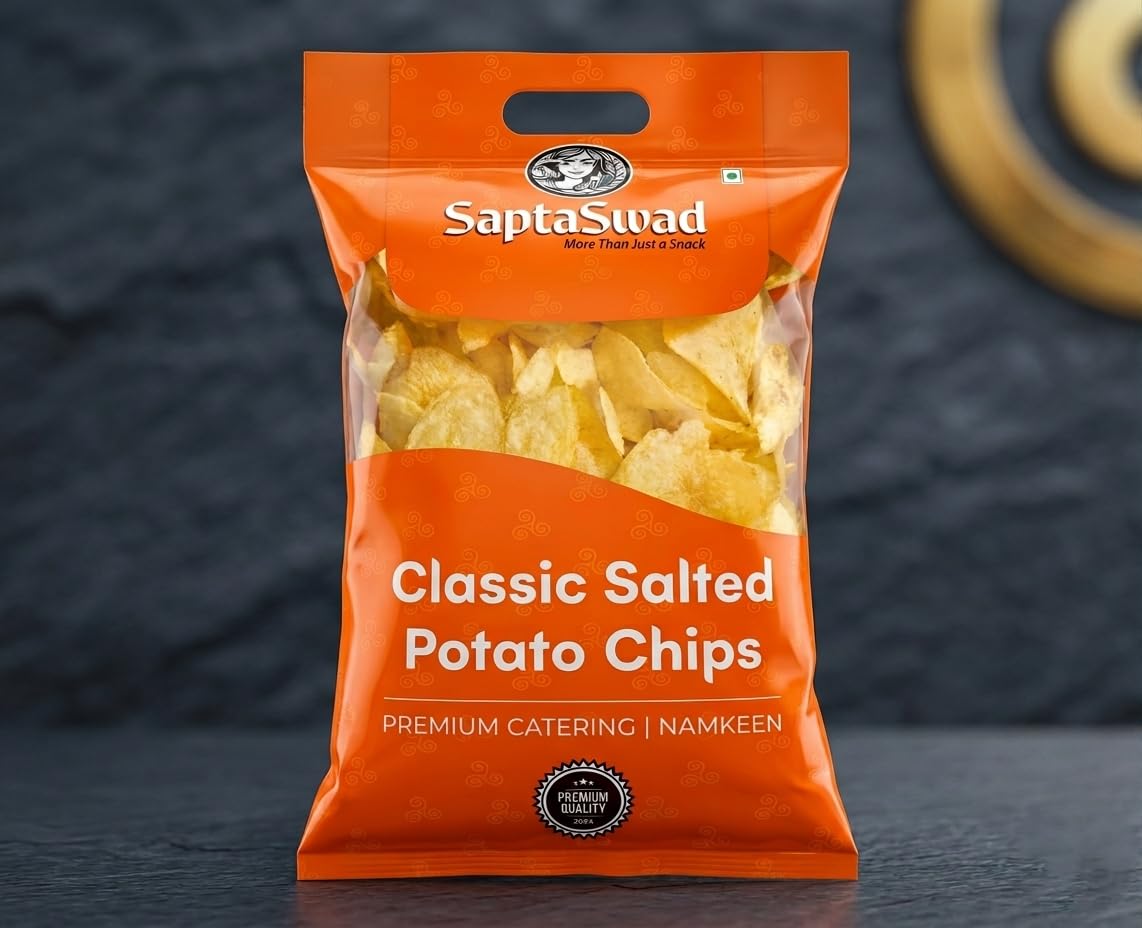 SaptaSwad Premium Classic Salted Kettle Fried Potato Chips 500g | Namkeen Snack, Crispy Kettle Fried, Classic Salt Flavour, Premium Catering Pack, Resealable Pouch-image-17