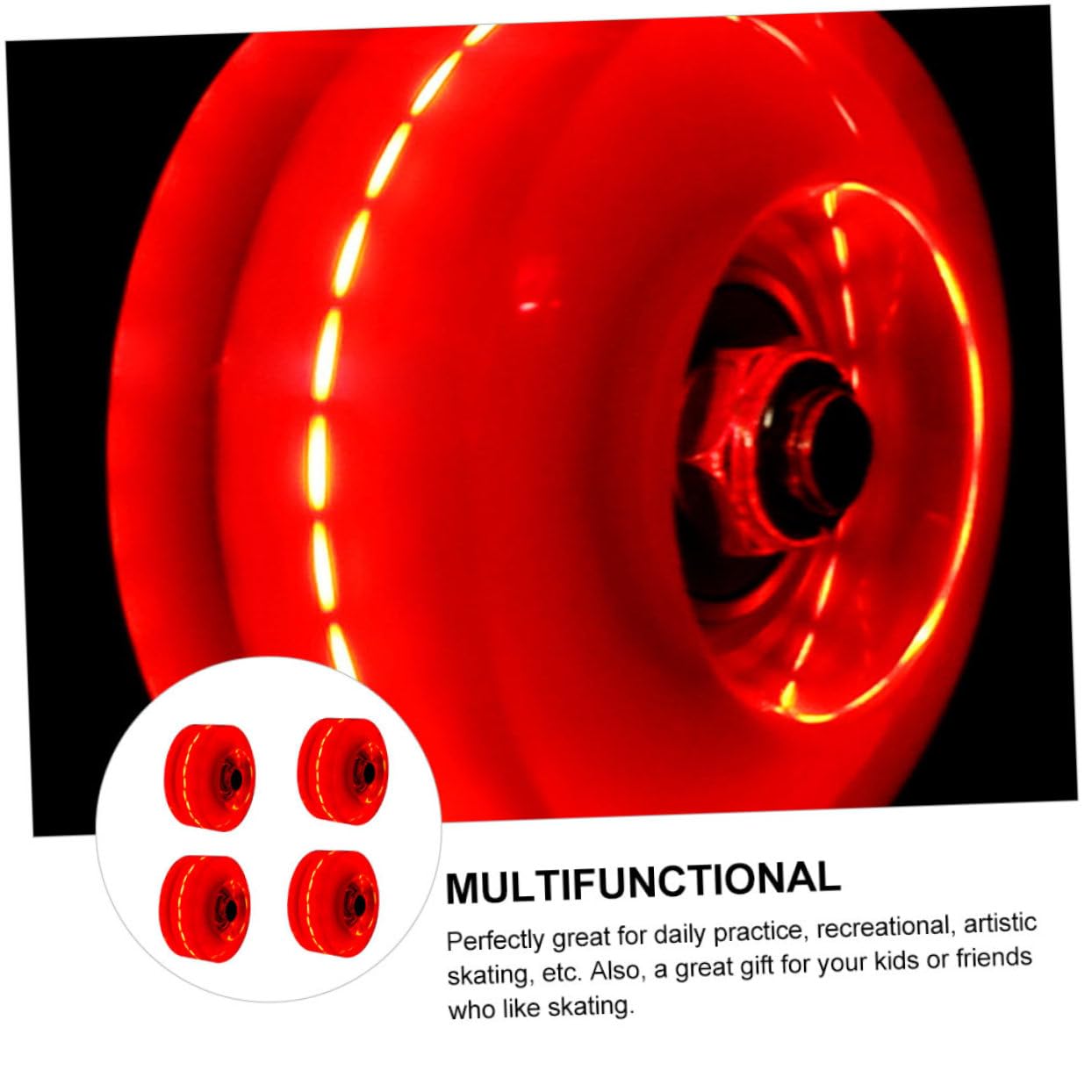 Ruote Pattini per Roller Skate 4 Pezzi in Pu Rosse, Luci Flash | Pattini a Doppia , Pratica Quotidiana e Uso Indoor, Set Accessori LED Riduzione Attrito