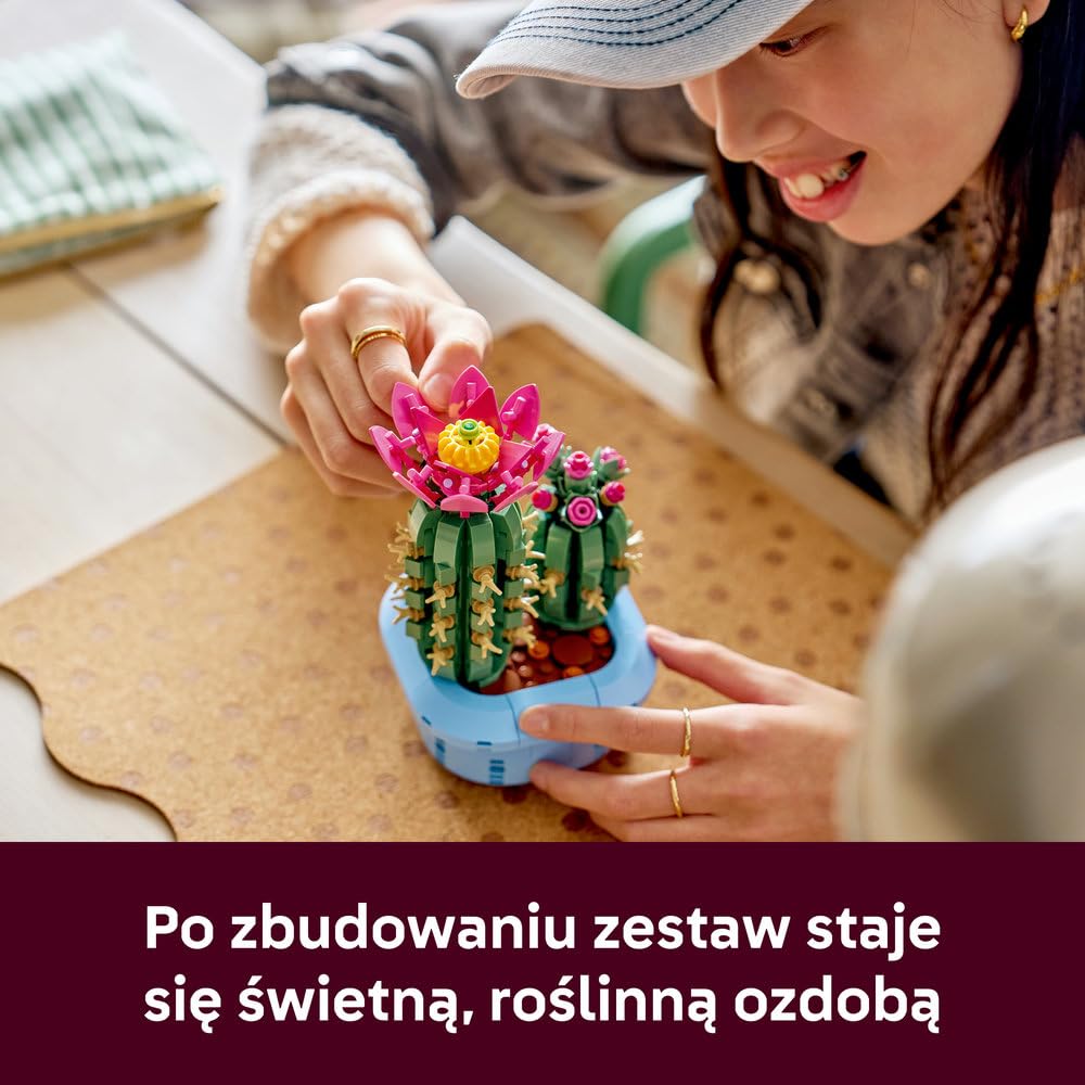LEGO Botanicals Kwitnący kaktus, roślina ozdobna w doniczce do zbudowania, zestaw klocków dla dzieci, pomysł na prezent dla dziewczynek od 9 lat, chłopców i miłośników sztucznych kwiatów 11509