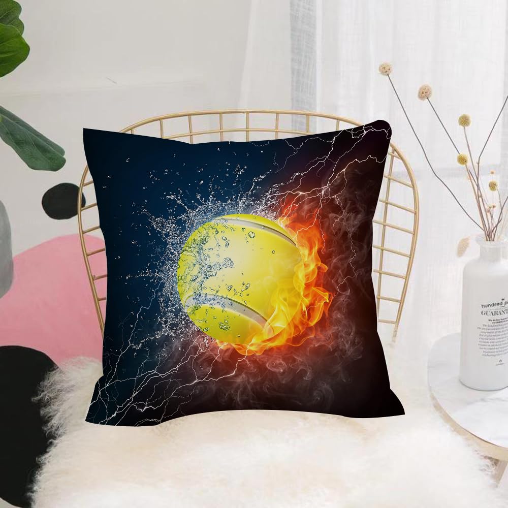 HYOSXW Cushion Cover,Throw Pillow Case Home Decorative for Living Room Bedroom Sofa Chair 16X16 Inch,Dynamic tennis filled with water, fire and lightning effects, a tennis ball sur,Pillowcase 40X40cm