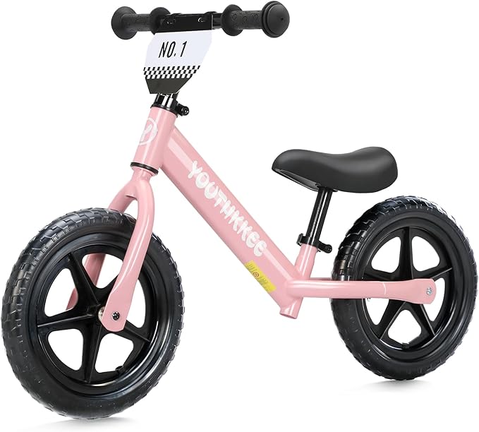 12 Inch Toddler Balance Bike for 1-3 Year Olds, No-Pedal Bike with Tool-Free Adjustable Seat, Quick Assembly, Gift for 1-3 Year Old Boys & Girls with Customizable Plate