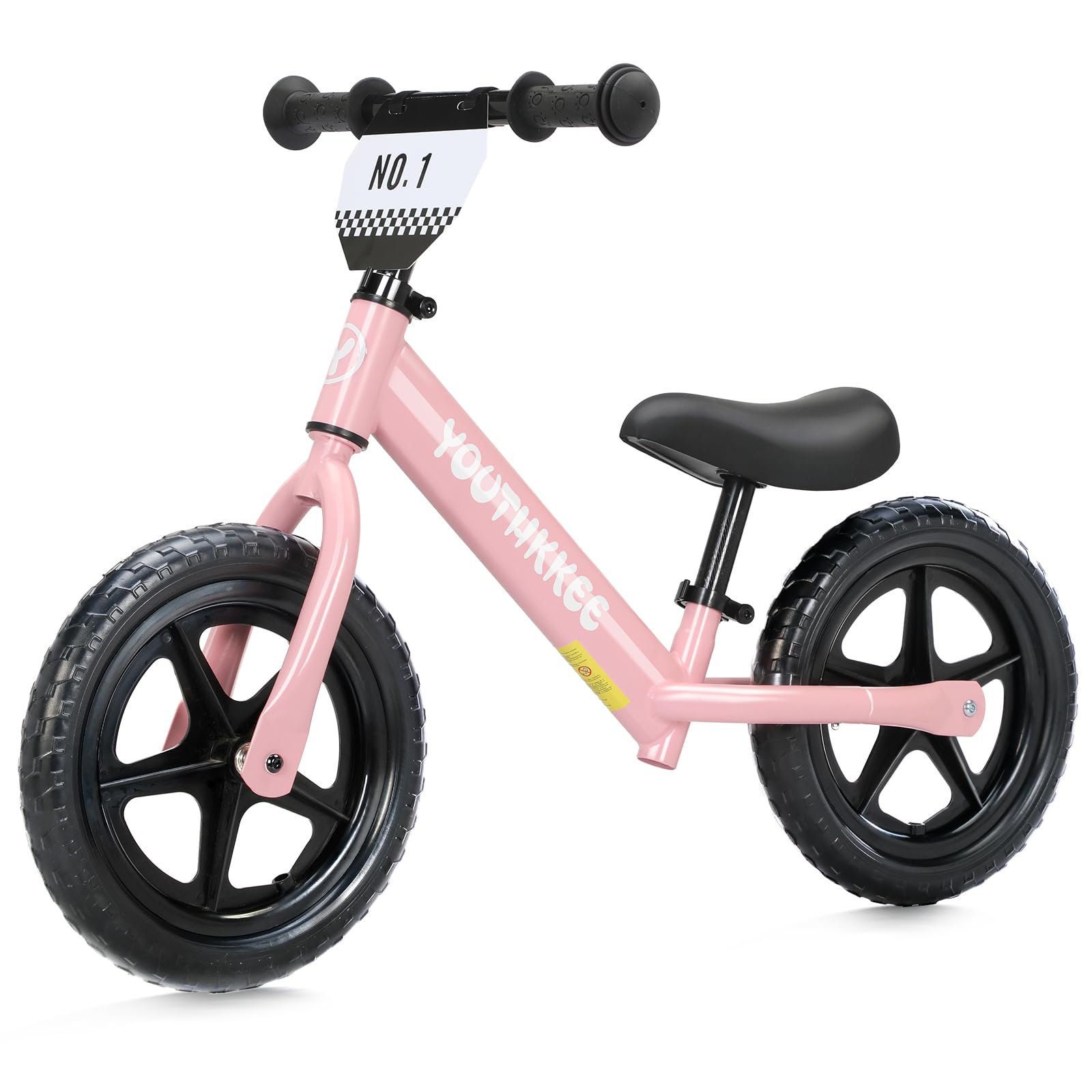 12 Inch Toddler Balance Bike for 1-3 Year Olds, No-Pedal Bike with Tool-Free Adjustable Seat, Quick Assembly, Gift for 1-3 Year Old Boys & Girls with Customizable Plate