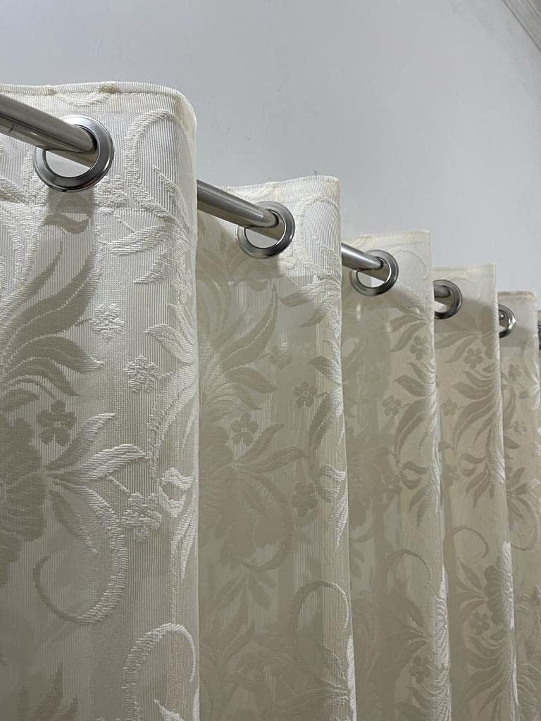 vihs Polyester Heavy Net Tissue Flower Curtains for Door – Floral Cream Curtains for Home Decor | 2 Piece Set (4 x 7 Feet Each) | Elegant Decorative Door Curtains