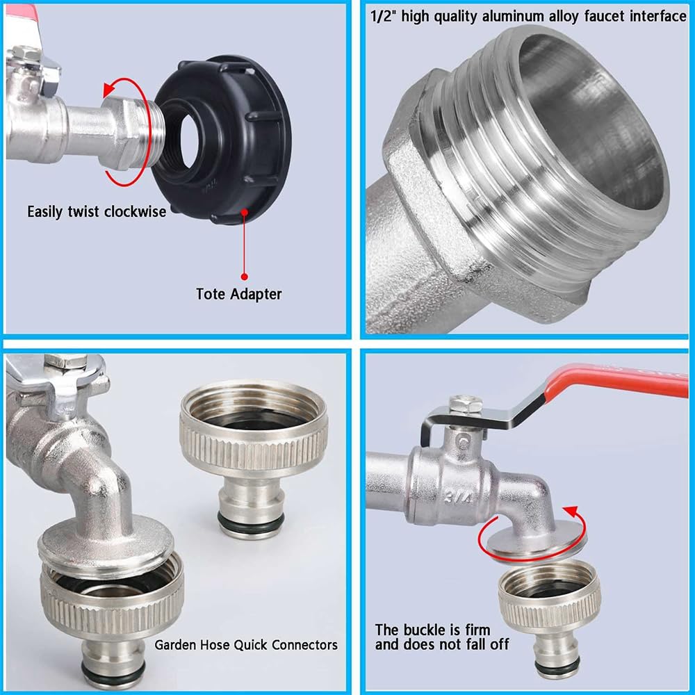 GEDEGOOK Adattatore Serbatoio acqua IBC Connettore a Filettatura 1/2 rubinetto Serbatoio 1000L Recuperatore Acqua Pioggia Raccordi Tubo Irrigazione Filettatura All'ingrosso 60 MM (1/2
