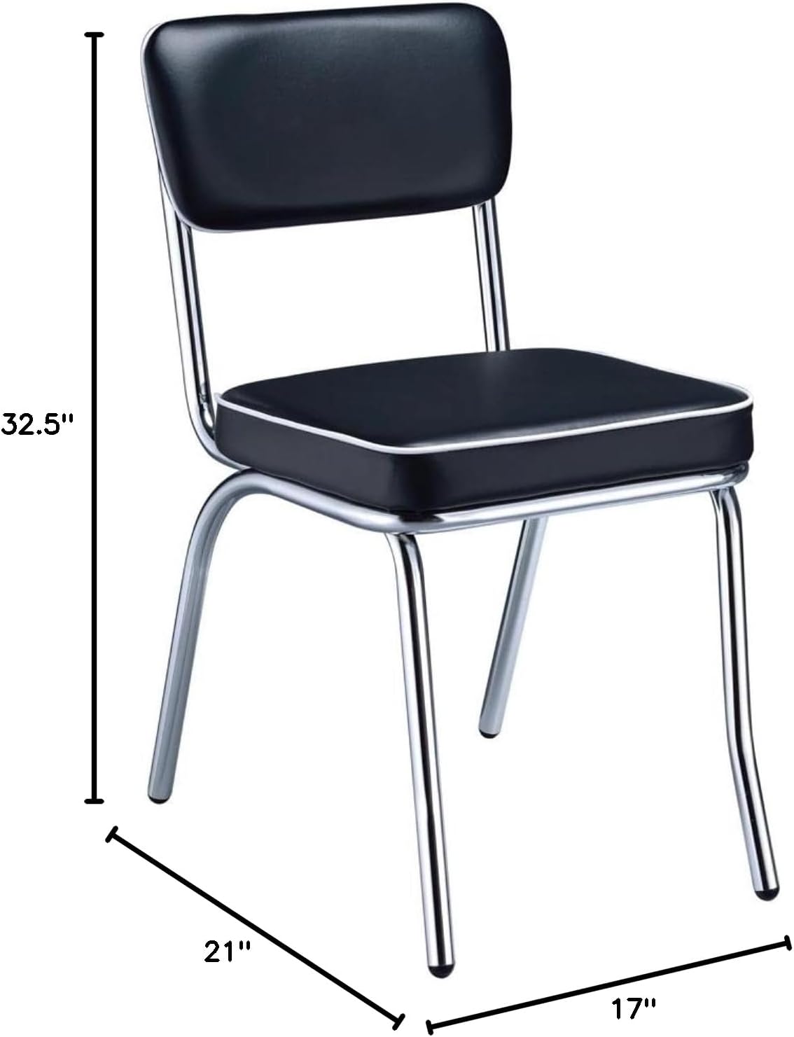 Transitional Faux Leather Side Chair in Black with Metal Frame
