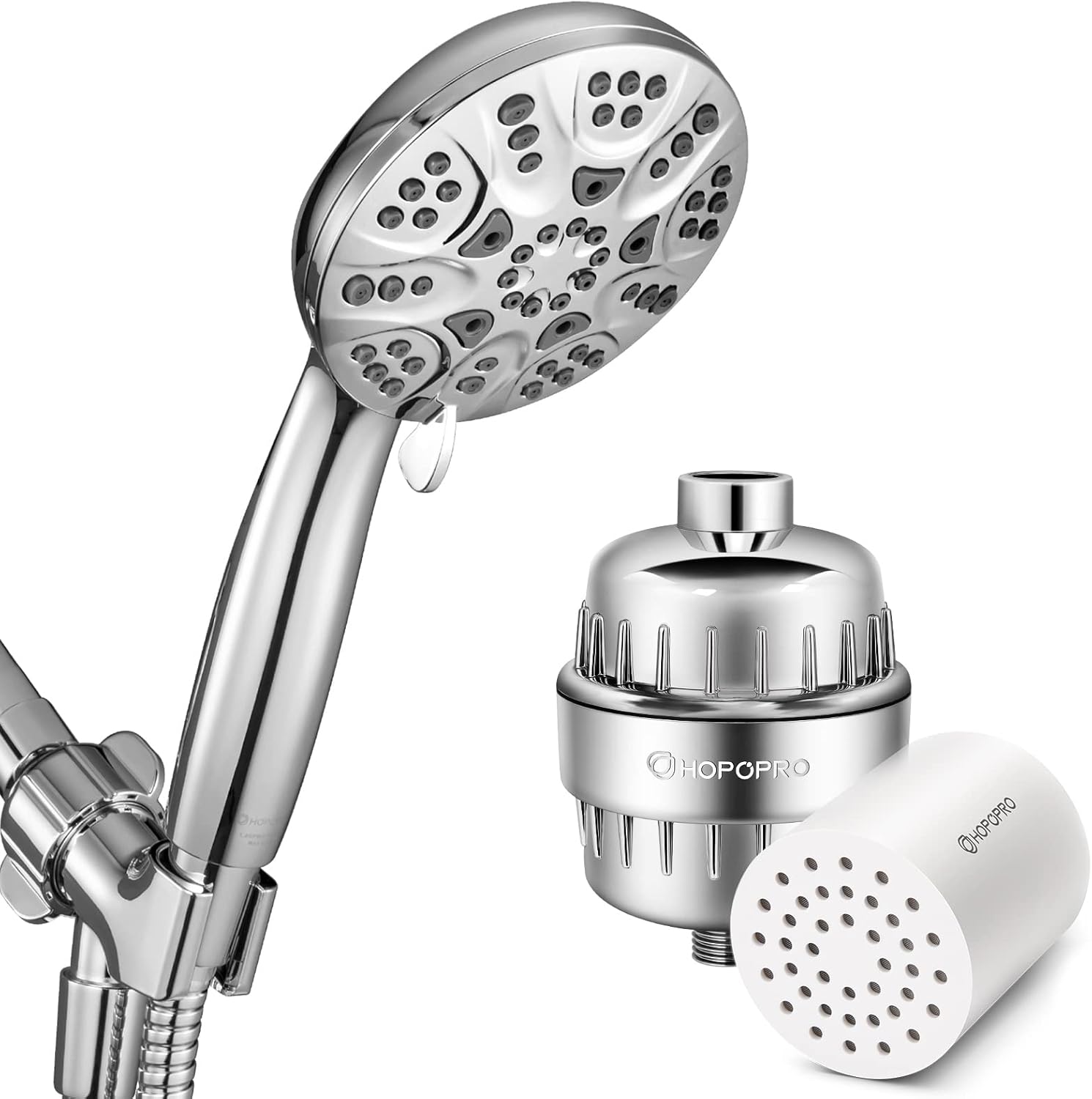 HOPOPRO 6-Setting Handheld Shower Head & 18-Stage Shower Filter & Replacement for Healthy Luxury Shower Experience Even at Low Water Flow