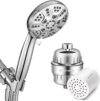 HOPOPRO 6-Setting Handheld Shower Head & 18-Stage Shower Filter & Replacement for Healthy Luxury Shower Experience Even at Low Water Flow