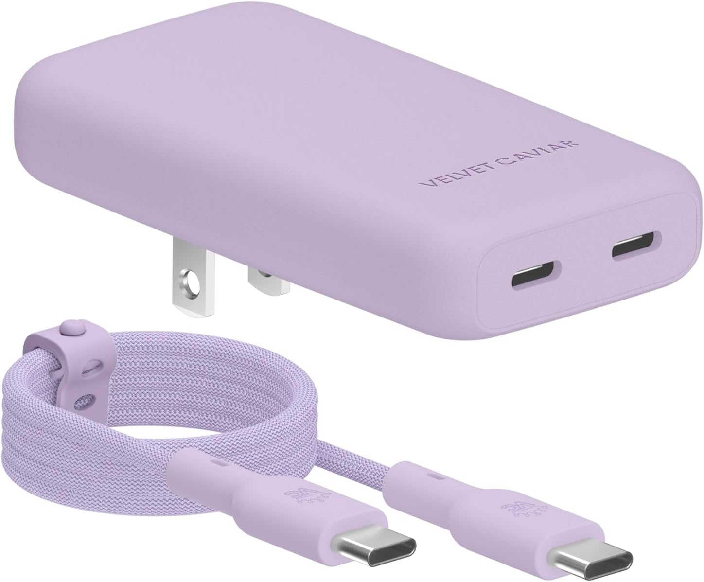 VELVET CAVIAR Fast Charging Set, Dual Port Wall Adapter with 6ft USB-C Cable (Soft Lilac)