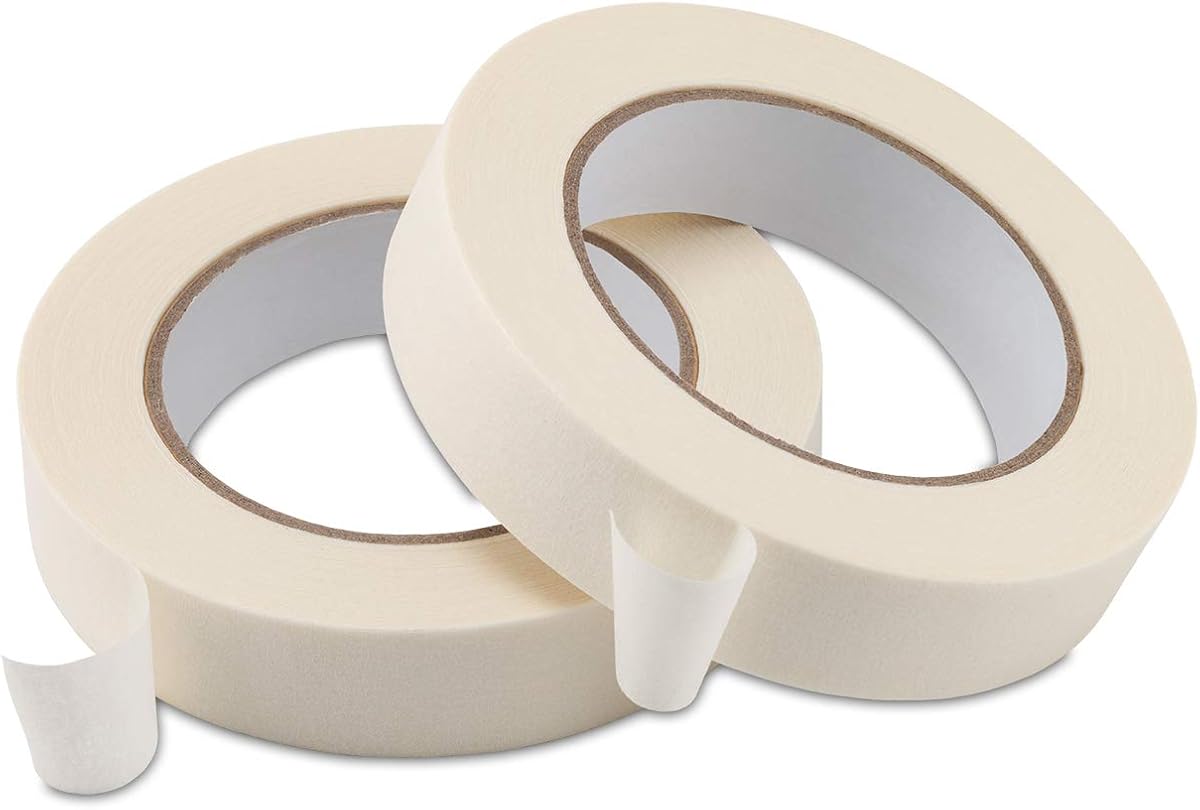 Masking Tape 1 inch, 2 Pack General Purpose Beige Masking Tape White Masking Paper, 1 inch x 55 Yards x 2 Rolls (110 Total Yards)