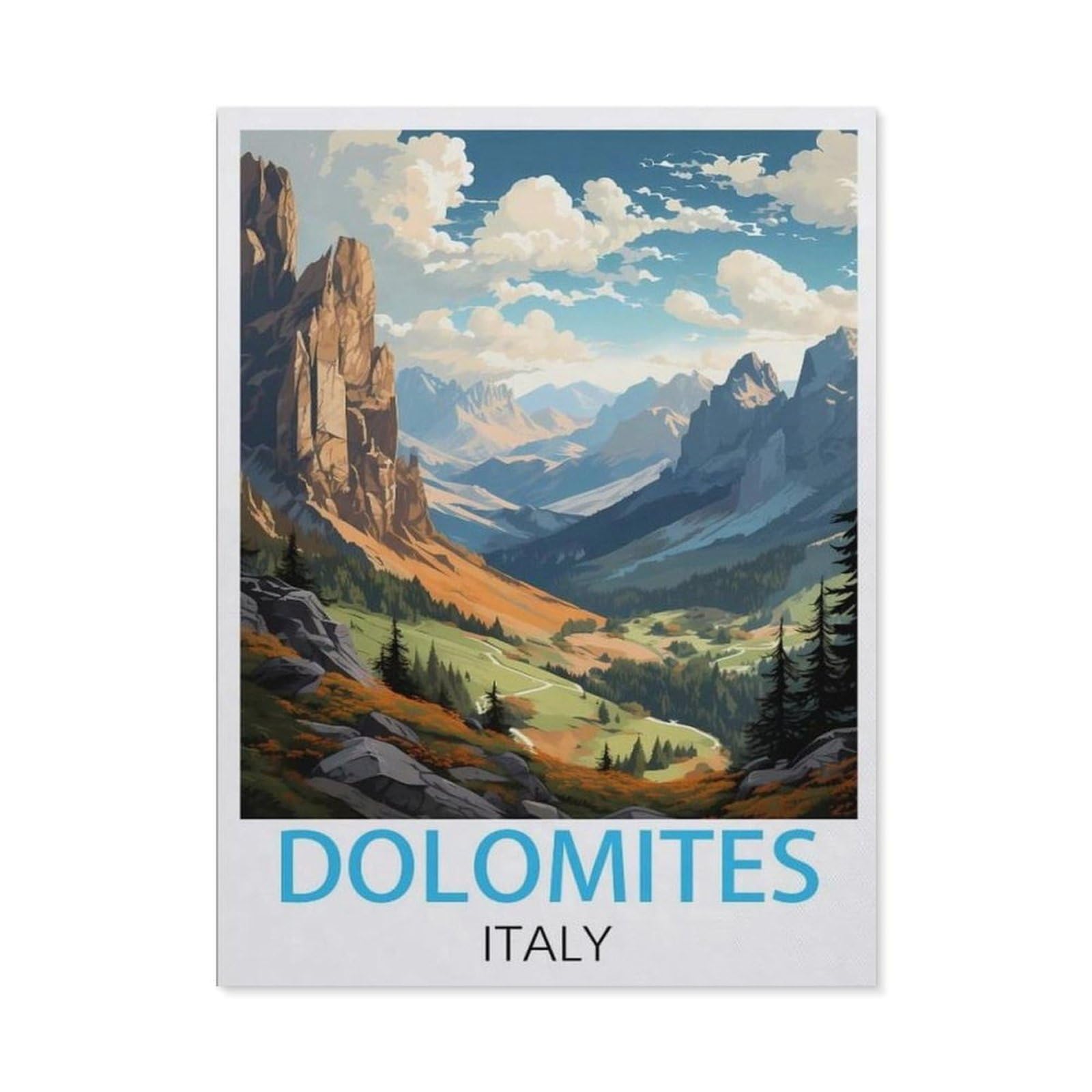BEAYODKP Dolomites Italy Vintage Travel Poster，Diamond Art Kits for Adults and Kids, Full Drill Round Rhinestone Paint with Diamonds（50 x 60 cm/19.68 x 23.62 inches）-BZ1